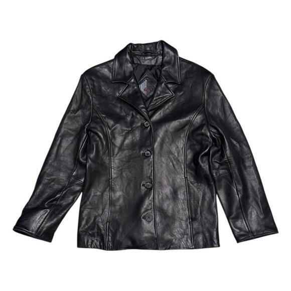 TIBOR LEATHER Black Luxury Designer Casual Vintage Y2K Jacket Womens Large - Picture 1 of 7